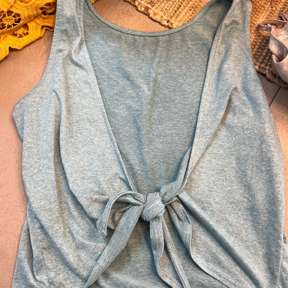 Double Zero Heathered aqua open back Tank
